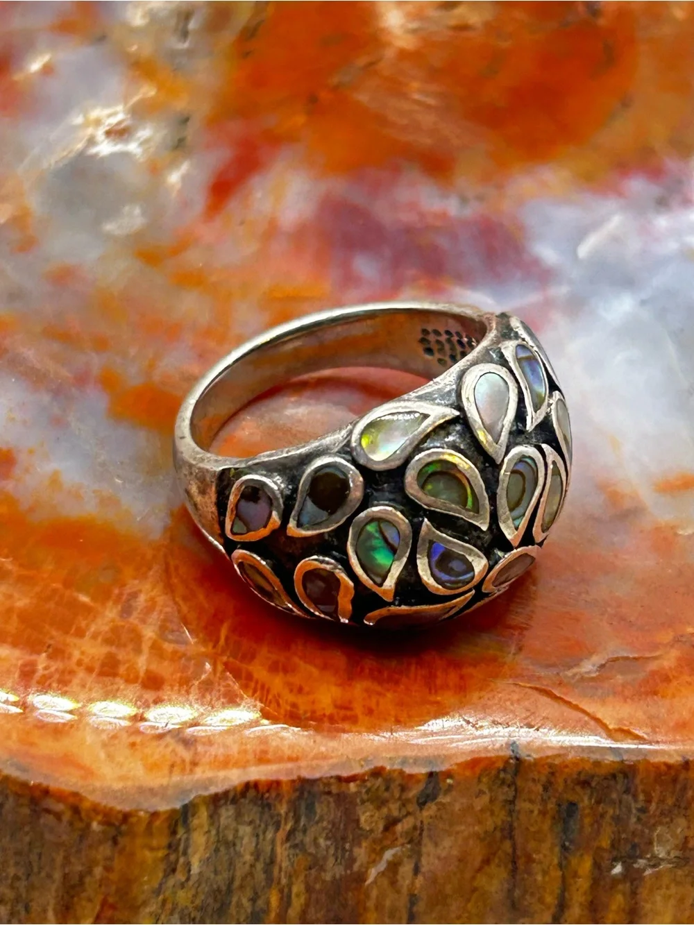Vintage Sterling Silver Abalone Shell Ring - Size 9